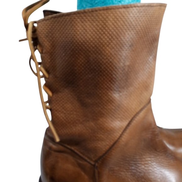 Bed Stu Newark Riding Mid Calf Brown Leather Boots Size 9 Lace Up Western Moto - Picture 15 of 16